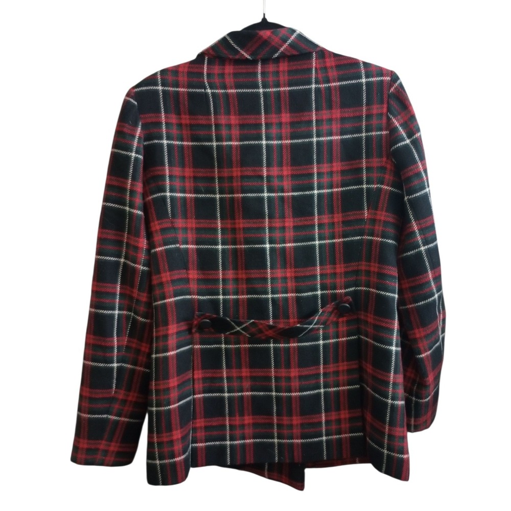 Cabi Manhattan Tartan Plaid Double Breasted Wool Blend‎ Peacoat Preppy Size 8 - Picture 2 of 5